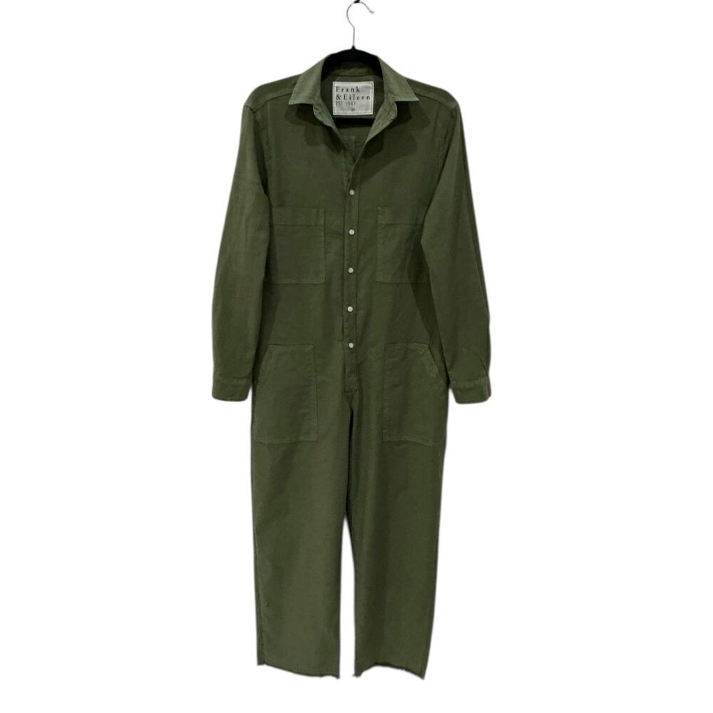 Frank & Eileen Northern Ireland Italian Performance Linen Jumpsuit Army Green XS - Picture 2 of 13